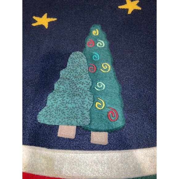 Christmas Tree Skirt Mushroom Houses 52in Felt Appliqué Handmade Vintage Folkart - Picture 9 of 10